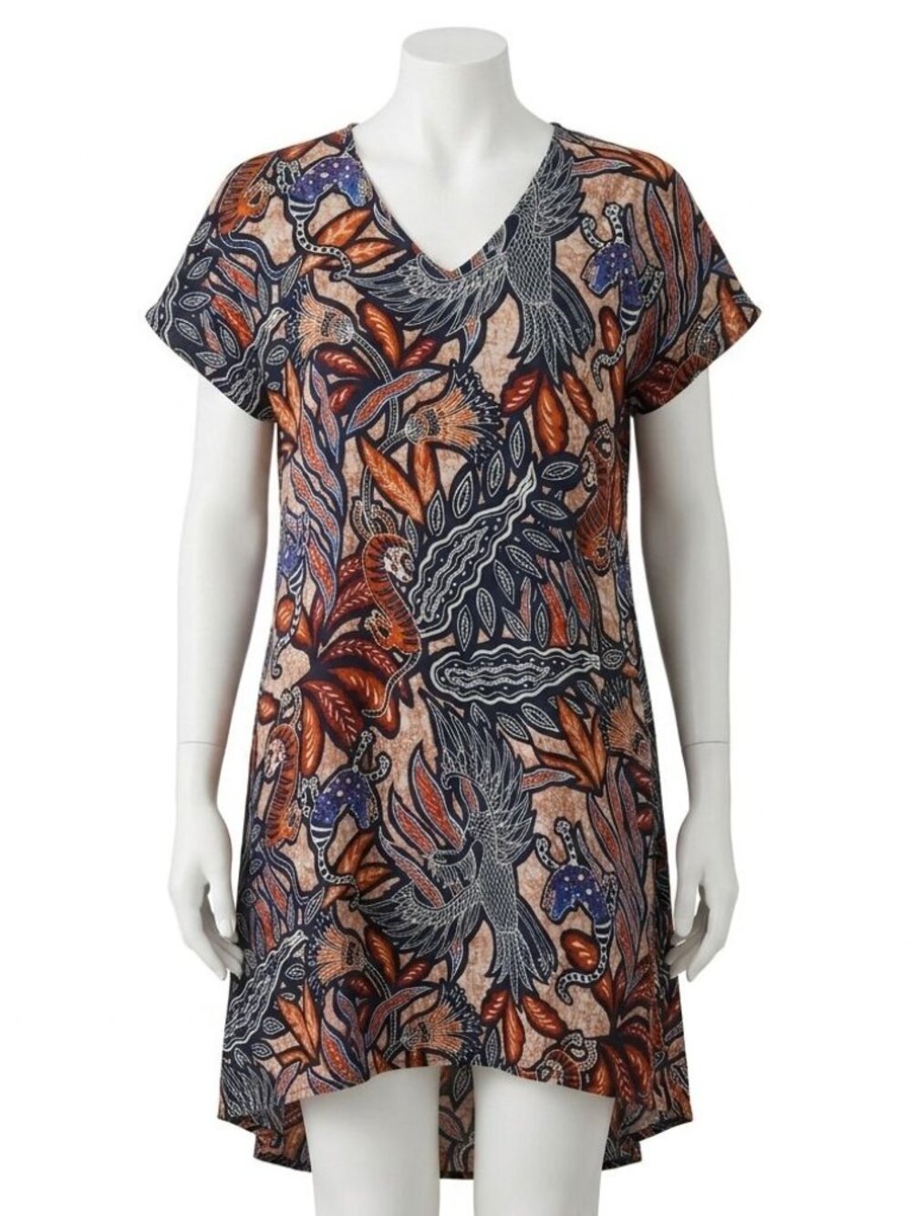 HM Abstract Knee Length Dress High Low Womens S Oversized Vacation Beach Boho